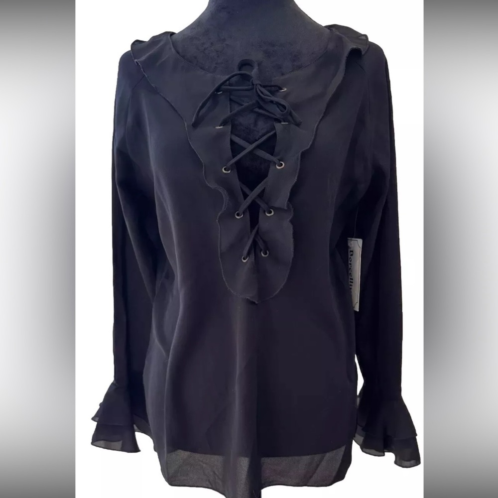 🆕Borcellini collection exclusives all black sheer ladies medium blouse‎ NWT 90s